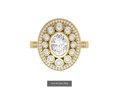 Oval Solitaire Art Deco Ring Collaction 3D Model Collection