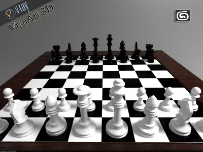 Chess Board and Chess Pieces 3D model