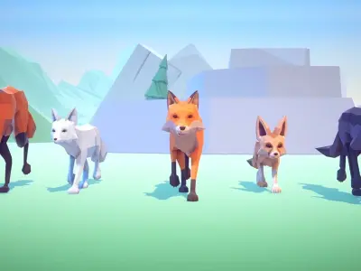 Poly Art Foxes Low-poly 3D model