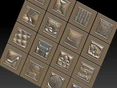 Set 16 Decorative basorelief with picture frame for CNC 3D print model