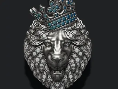 Leon pendant with diamonds and crown 026 3D print model