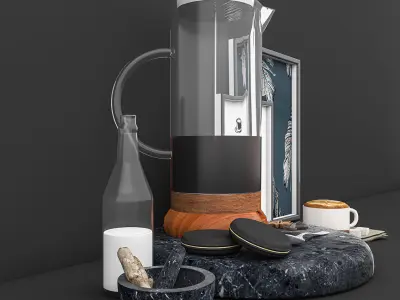 coffe set coffee maker on marble table Free 3D model