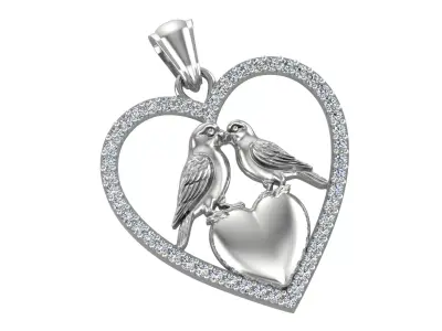 Love Birds Heart Pendant 3D print model