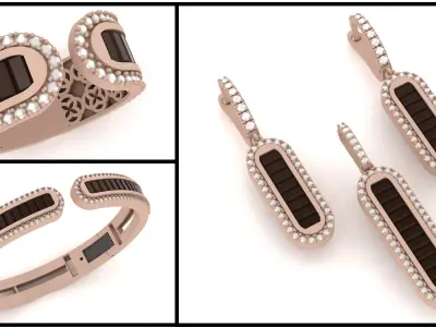 Luxury jewelry Set Ring-Bracelet-Pendant-Earring-Stl-Obj-FBX-3DM 3D Model Pack