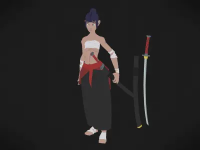 Colorly - Samurai Girl - Game Ready - Rigged - Customizable Low-poly 3D model
