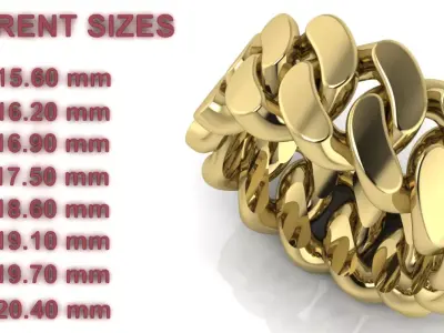 Cuban Link Chain Ring 10 mm Wide - DIFERENT SIZES 3D print model