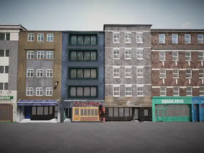 Pack of buildings for the game Low-poly 3D model