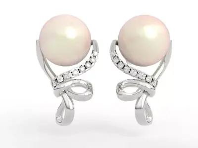 Effortless earrings with diamonds and pearls 3D print model