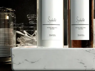 Decorative set marble tray with soaps and lotions 3D model