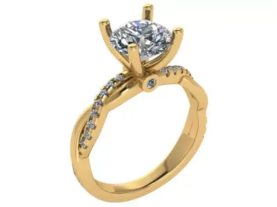 Claw setting ring with pave setting on the twisted Band 3D print model