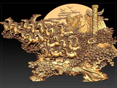 Horses running in the Sky 3D print model