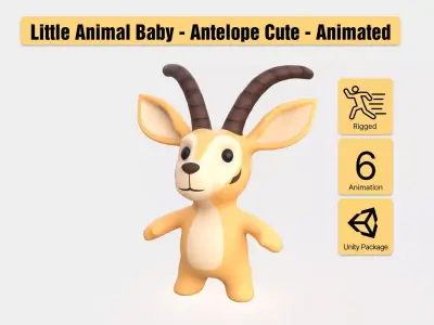 Little animal baby - Antelope cute - Animated Low-poly 3D model