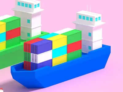 Cartoon Container Ship Yacht Sail Boat Low-poly 3D model