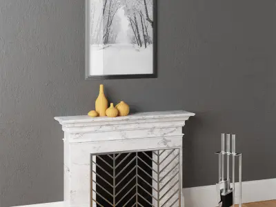Fireplace with Chevron Screen 3D model