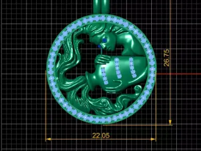 Aquarius Zodiac Gold Pendant 3D print model