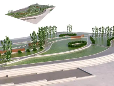 Low Poly Landmark Park 3D Model Low-poly 3D model
