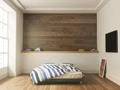 Bedroom with wooden wall 3D model