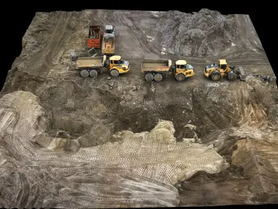 construction-site terrain trucks machinery pt4 dronescan Low-poly 3D model