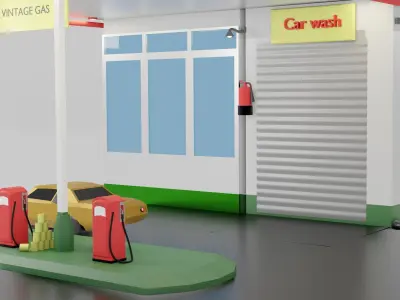 Gas Station Low Poly Diorama 001 Low-poly 3D model