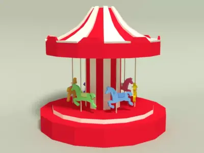 Low Poly Cartoon Carousel Low-poly 3D model