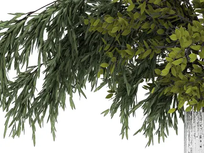 Bouquet Of Branches With Green Leaves In A Vase 441 3D model