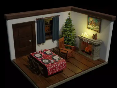 Isometric Christmas Room Low-poly 3D model