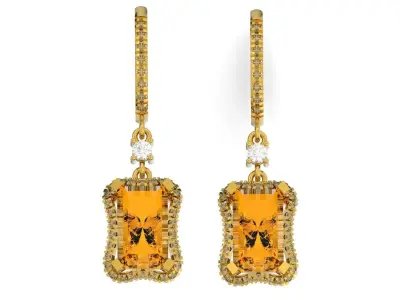 luxury engagement  earrings with a large  radiant stone  3D print model