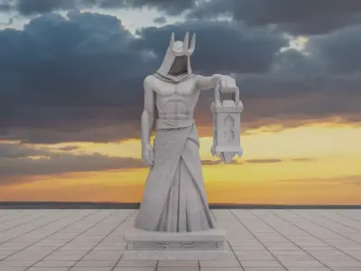 Mystic Guardian Statue with Lantern Low-poly 3D model