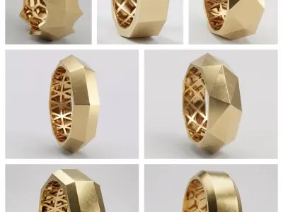Faceted Ring Collection 7 Designs for Jewelry Casting 4 size 3D Model Pack