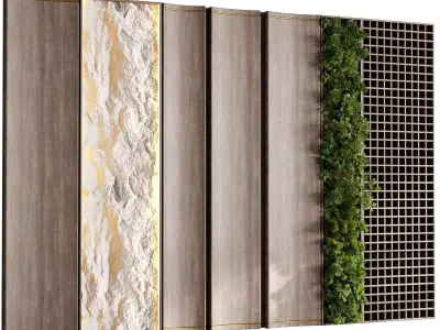 Decorative wood panels Vertical Wall Garden With Wooden frame 01 3D model