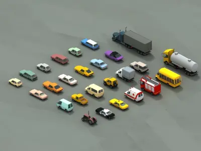 Stylized lowpoly vehicle pack with interior Low-poly 3D model Low-poly 3D model