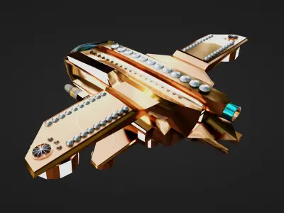 Golden Assault Spacecraft Sci-Fi Game Ready Ship Low-poly 3D model