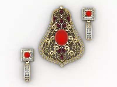 Luxury Diamond Pendant And Earring 3d printable Model 3D print model