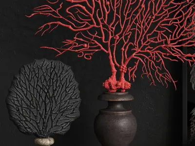 Coral Set 2 vases and plants 3D model