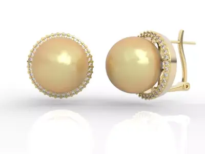 1mm Pearl Diamond Halo Earrings 3D print model