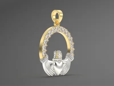 heart crown diamond pendant 3D print model
