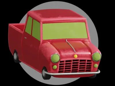  Cartoon Low Poly Car Pickup Red Low-poly 3D model