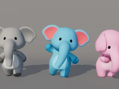 Rigged Cartoon Elephant Low-poly 3D model