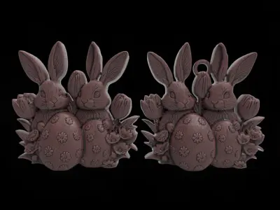 two rabbit with easter egg decor  3D print model