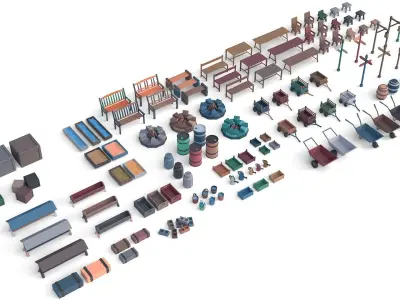 Low Poly Farm Set - 330 Models Mega Pack 02 Collection Free low-poly 3D model