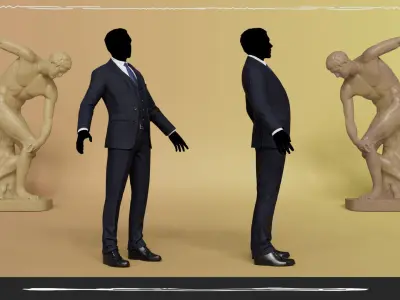 Men Pans with Shirt Blazer and Shoes Vest Blue Black  Low-poly 3D model