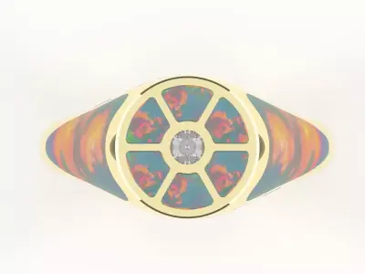 Opal Inlay Signet Ring with Diamond Center 3D Print Model 3D print model