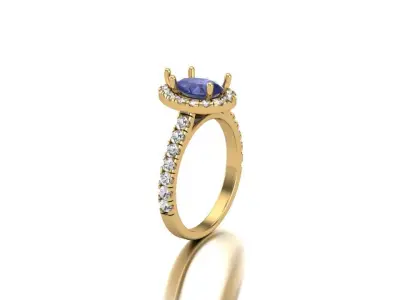 A Teardrop of Twilight The Pear Tanzanite Halo Diamond Ring 3D print model