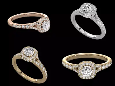 Luxury Double Halo Diamond Ring CAD Design With Pave Shank 3D print model