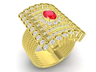 Luxury Rectangle Double Layer Gemstone Ring for Women 3548 3D print model