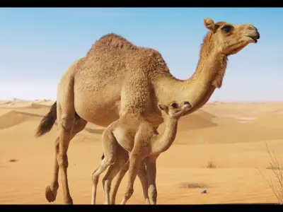 Camel Adult and Baby Animated 3D model
