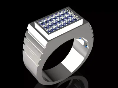 White Gold stl 3dm Ring with Sapphires and Diamonds mr0272 3D print model