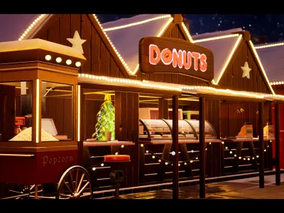 Modular Stylized Christmas Market Low-poly 3D model