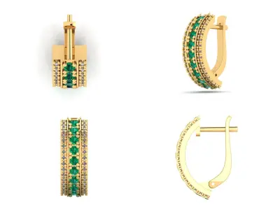 Earrings n 8 emerald and diamond gold 3D print model