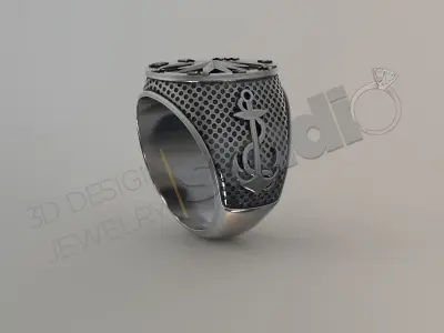 Luxury navy anchor compass sevalie ring 3d model deisgn 3D print model